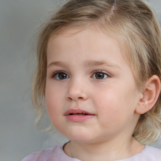 Neutral white child female with medium  brown hair and blue eyes