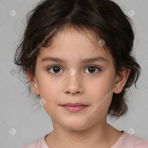 Neutral white child female with medium  brown hair and brown eyes