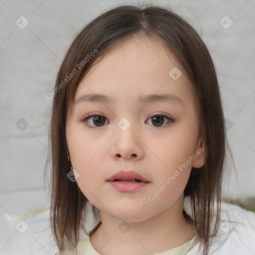 Neutral white child female with medium  brown hair and brown eyes