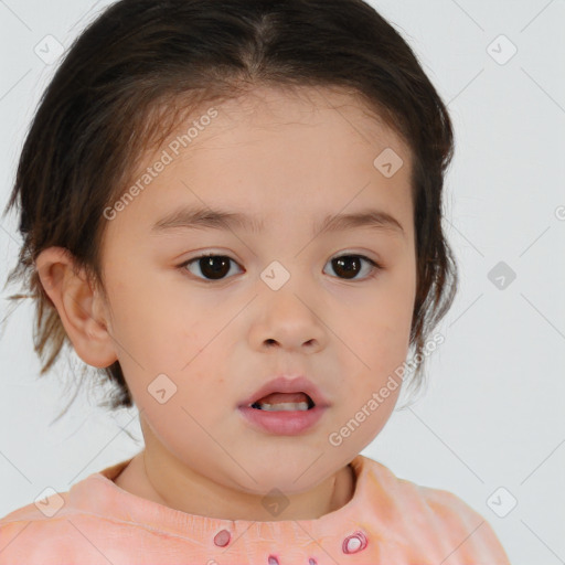 Neutral white child female with medium  brown hair and brown eyes