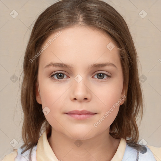 Neutral white child female with medium  brown hair and brown eyes