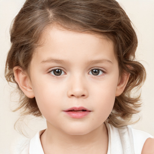 Neutral white child female with medium  brown hair and brown eyes