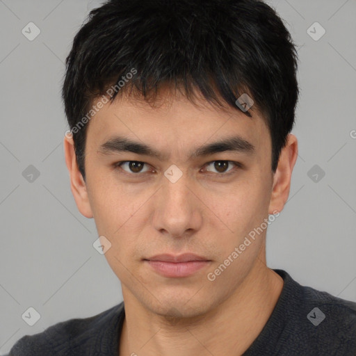 Neutral asian young-adult male with short  black hair and brown eyes