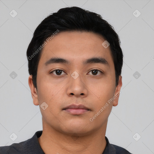 Neutral asian young-adult male with short  black hair and brown eyes