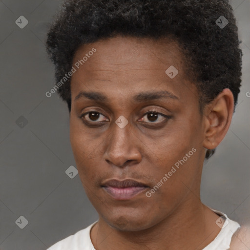 Neutral black young-adult male with short  brown hair and brown eyes