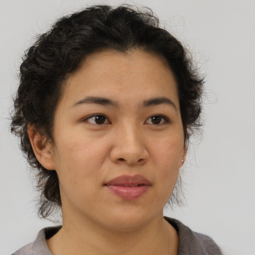 Neutral latino young-adult female with short  brown hair and brown eyes