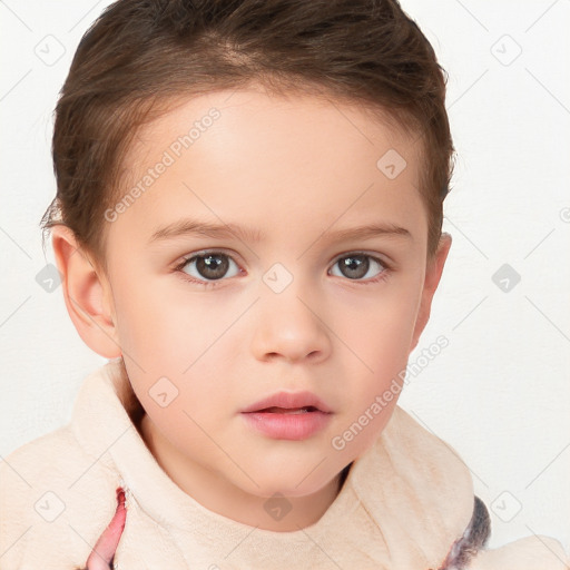 Neutral white child female with short  brown hair and brown eyes