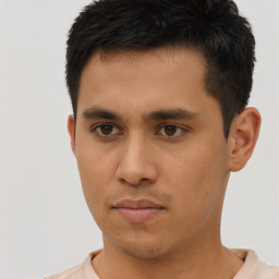 Neutral asian young-adult male with short  brown hair and brown eyes