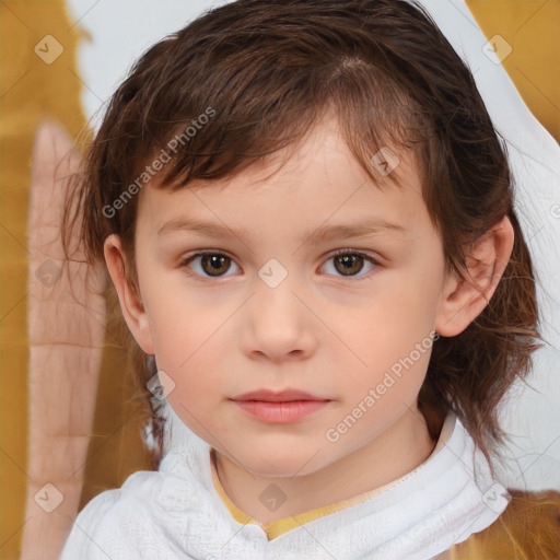 Neutral white child female with medium  brown hair and brown eyes