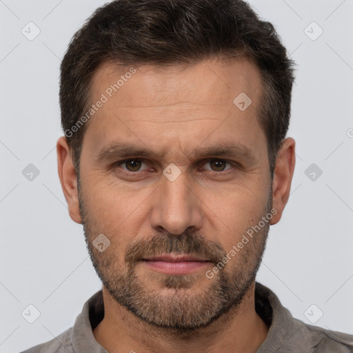 Neutral white adult male with short  brown hair and brown eyes