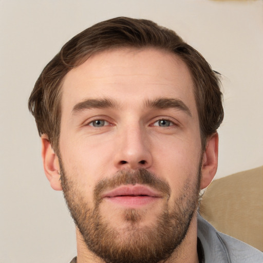 Neutral white adult male with short  brown hair and brown eyes