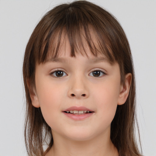 Neutral white child female with long  brown hair and brown eyes