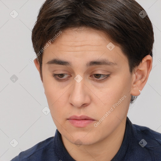 Neutral white adult male with short  brown hair and brown eyes