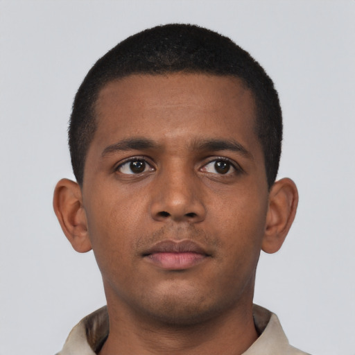 Neutral black young-adult male with short  brown hair and brown eyes