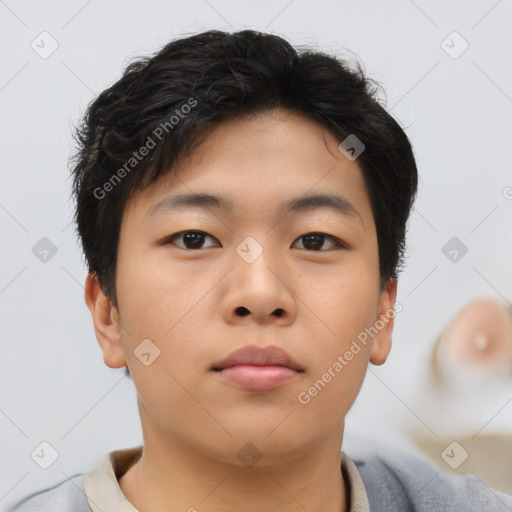 Neutral asian young-adult male with short  brown hair and brown eyes