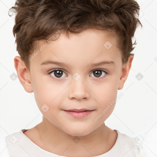 Joyful white child male with short  brown hair and brown eyes