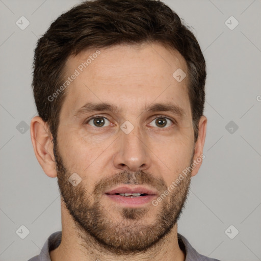 Neutral white adult male with short  brown hair and brown eyes