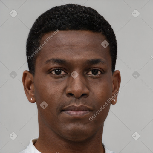 Neutral black young-adult male with short  brown hair and brown eyes
