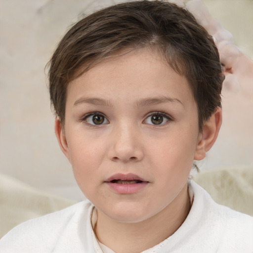 Neutral white child female with short  brown hair and brown eyes
