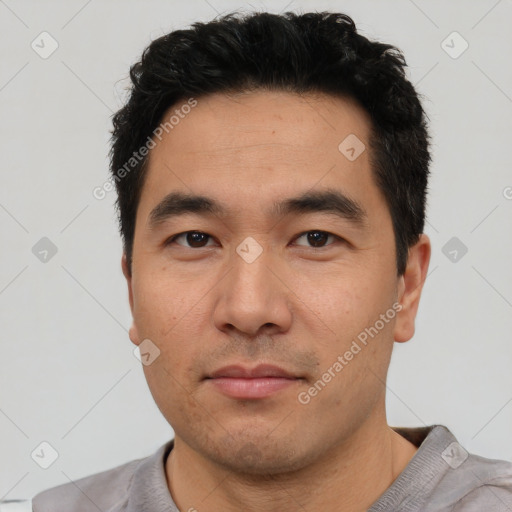 Neutral asian young-adult male with short  black hair and brown eyes