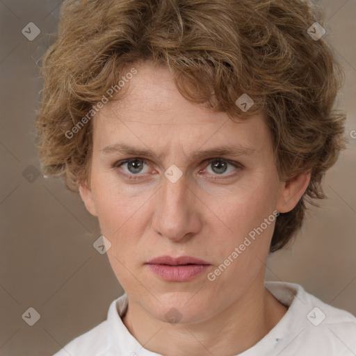 Neutral white adult female with medium  brown hair and brown eyes