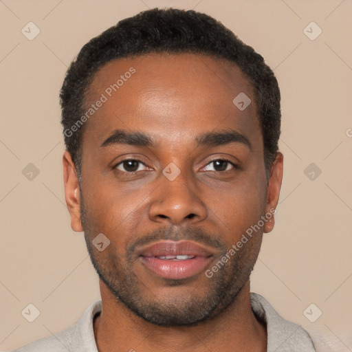 Neutral black young-adult male with short  brown hair and brown eyes