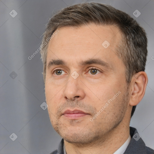 Neutral white adult male with short  brown hair and brown eyes