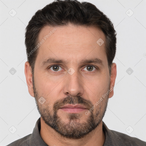 Neutral white adult male with short  brown hair and brown eyes