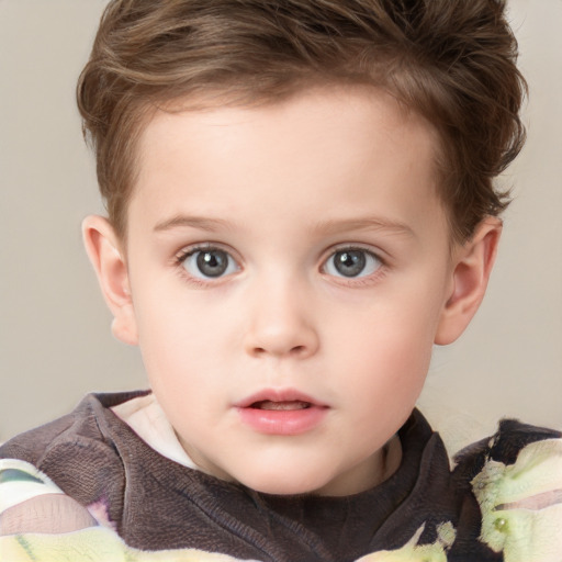 Neutral white child male with short  brown hair and grey eyes