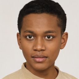 Neutral black young-adult male with short  brown hair and brown eyes