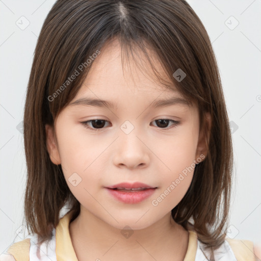 Neutral white child female with medium  brown hair and brown eyes