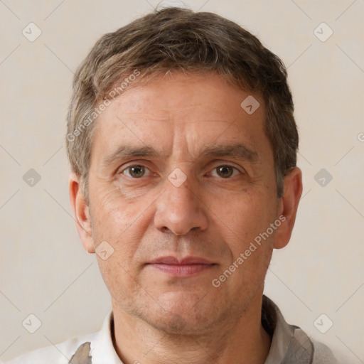 Neutral white adult male with short  brown hair and brown eyes