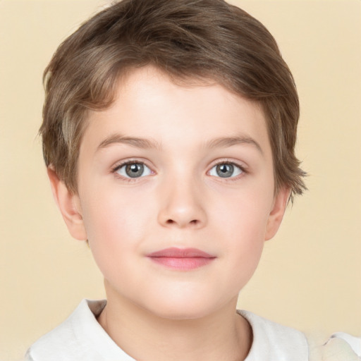 Neutral white child female with short  brown hair and brown eyes