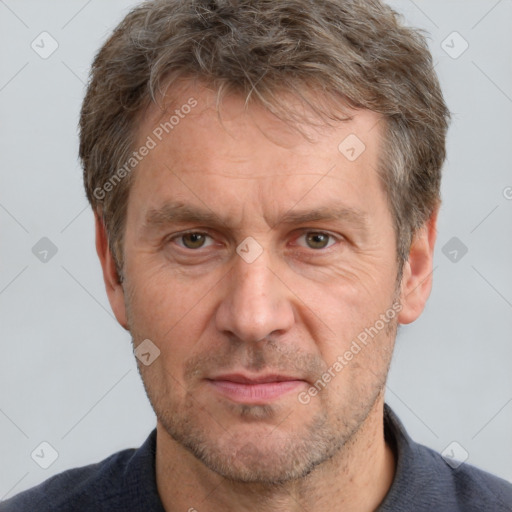 Neutral white adult male with short  brown hair and brown eyes