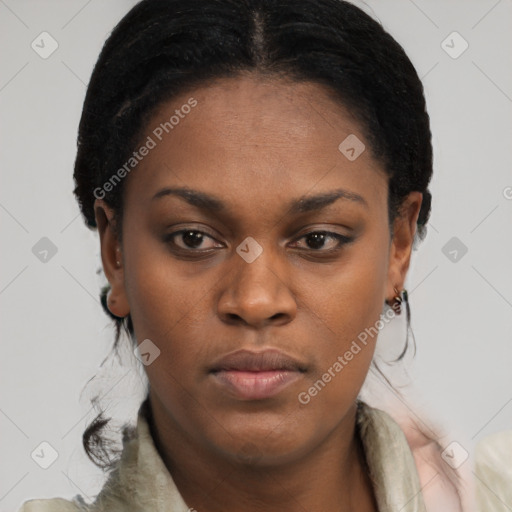 Neutral black young-adult female with short  brown hair and brown eyes