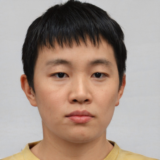 Neutral asian young-adult male with short  black hair and brown eyes