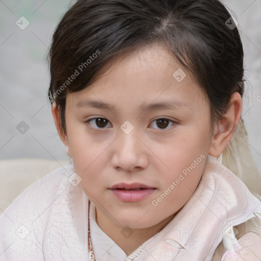 Neutral white child female with medium  brown hair and brown eyes