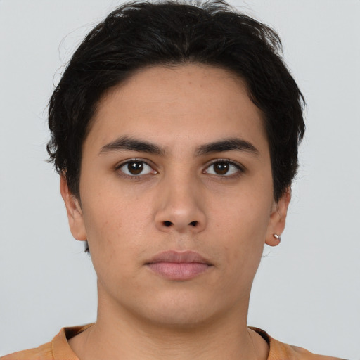 Neutral asian young-adult male with short  brown hair and brown eyes