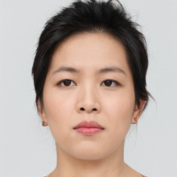 Neutral asian young-adult female with medium  brown hair and brown eyes