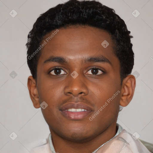 Neutral latino young-adult male with short  brown hair and brown eyes