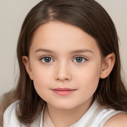 Neutral white child female with long  brown hair and brown eyes