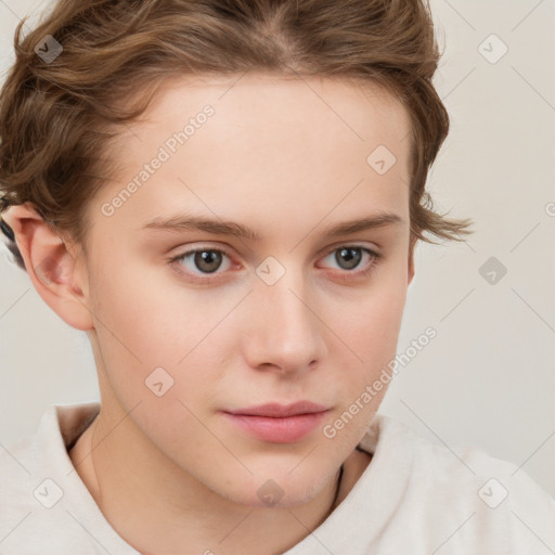 Neutral white child female with short  brown hair and brown eyes