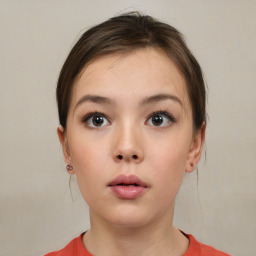 Neutral white young-adult female with short  brown hair and brown eyes