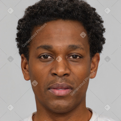 Neutral black young-adult male with short  brown hair and brown eyes