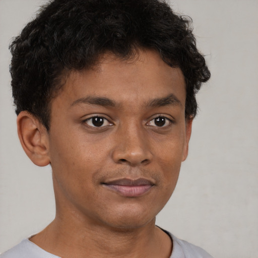 Neutral black young-adult male with short  brown hair and brown eyes