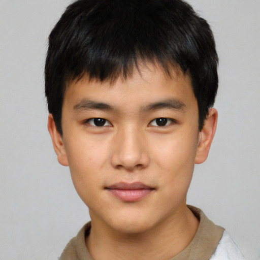 Neutral asian young-adult male with short  brown hair and brown eyes