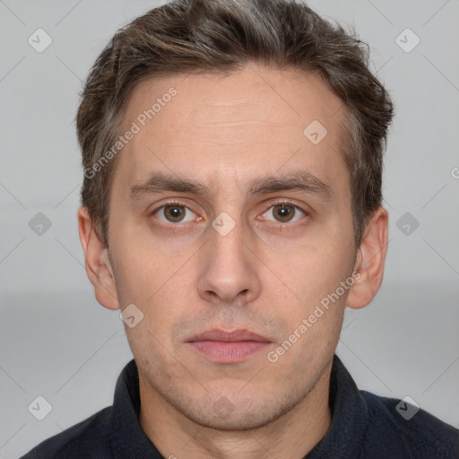 Neutral white adult male with short  brown hair and brown eyes