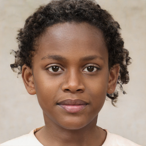 Neutral black child female with short  brown hair and brown eyes