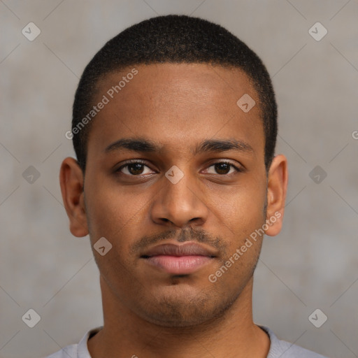 Neutral latino young-adult male with short  brown hair and brown eyes
