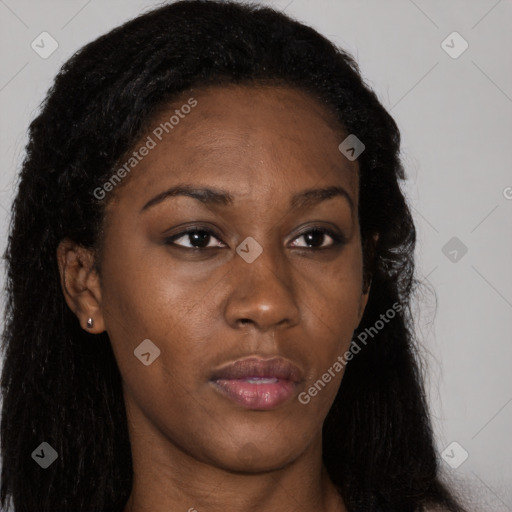 Neutral black young-adult female with long  black hair and brown eyes